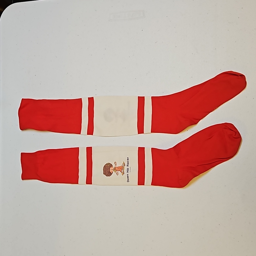 Vintage Down Hill Racer Socks 1 pair. Red white retro 60s kids skate boa…
